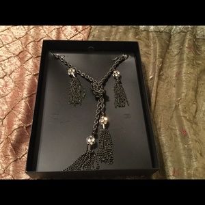 Gunmetal chain with CZ necklace and earrings